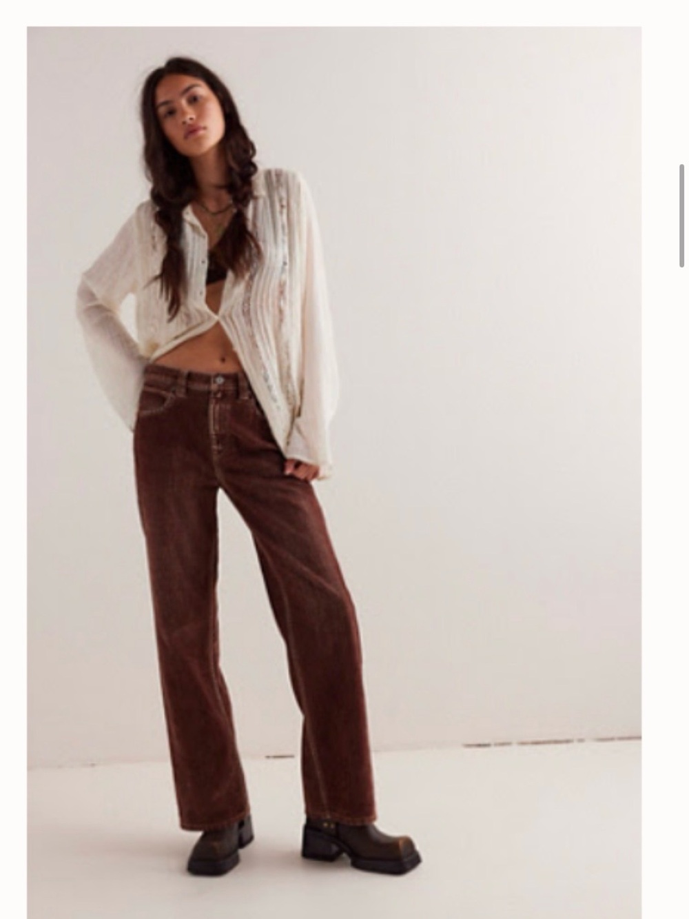 NWT - Free People Chocolate Corduroy Wide-Leg Jeans - Picture 3 of 3
